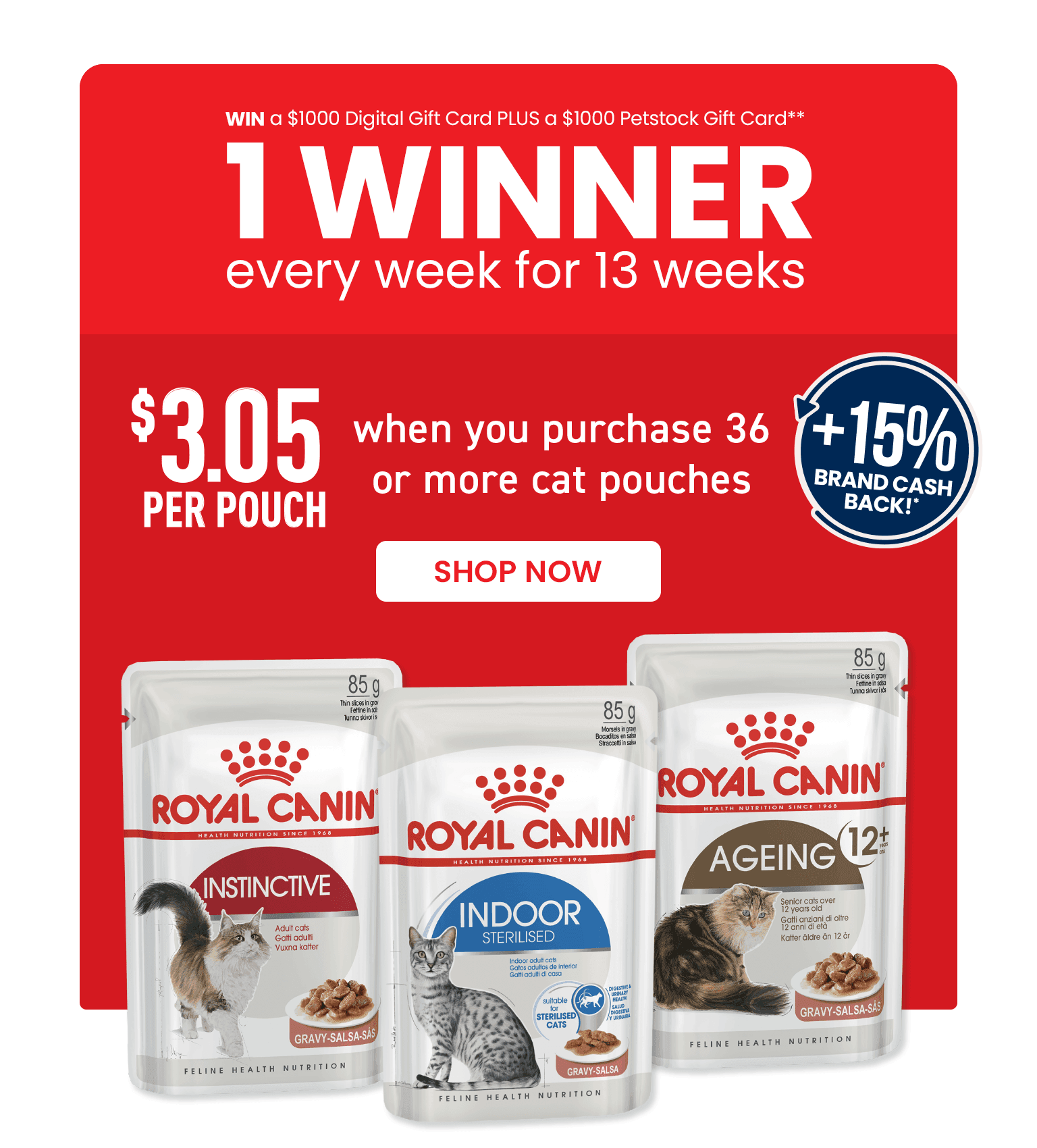 $3.05 per pouch when you buy 36 or more
